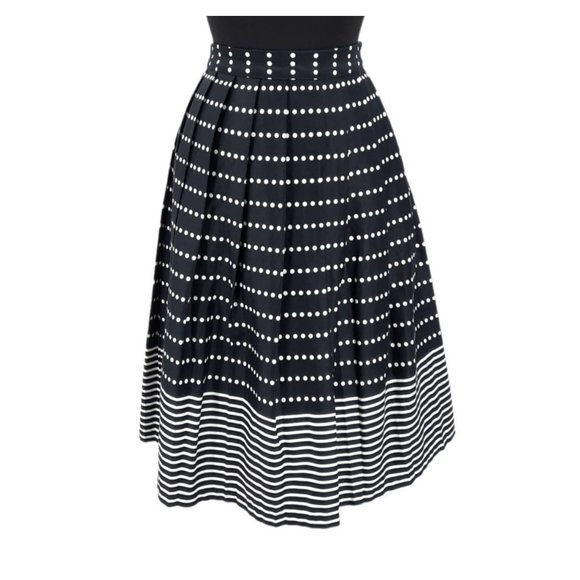 J.O.A. Los Angeles Black White Polka Dot Striped Pleated A-line Skirt Size S - Picture 10 of 10